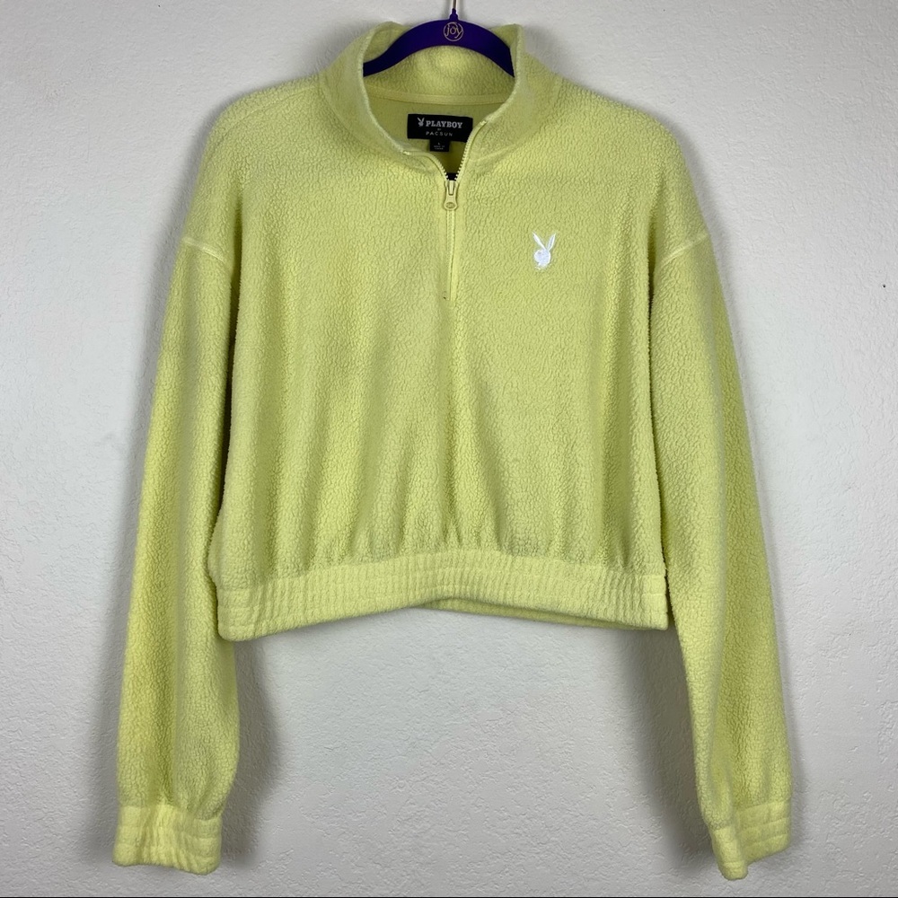 Playboy By Pacsun Women's L Yellow Fleece 1/4 Zip Pullover Sweatershirt
